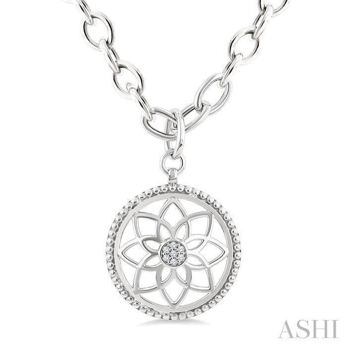Silver Circle Floral Medallion Diamond Fashion Pendant