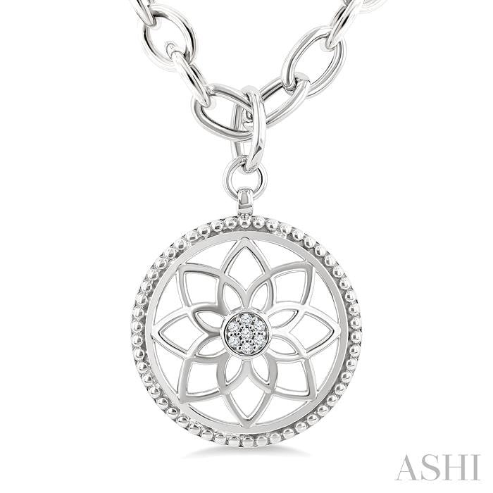 Silver Circle Floral Medallion Diamond Fashion Pendant