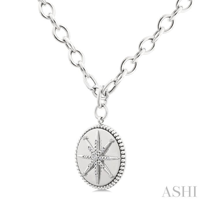 Silver Compass Medallion Diamond Fashion Pendant