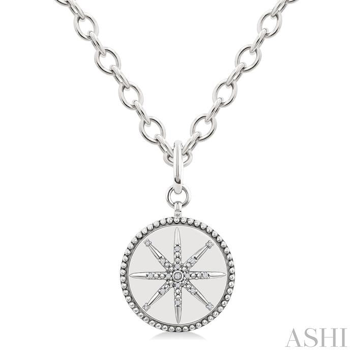 Silver Compass Medallion Diamond Fashion Pendant