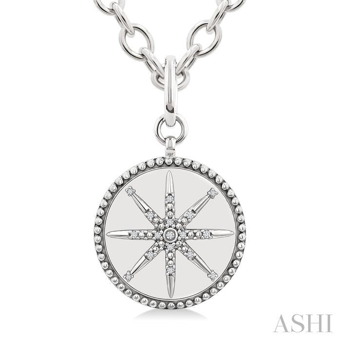 Silver Compass Medallion Diamond Fashion Pendant