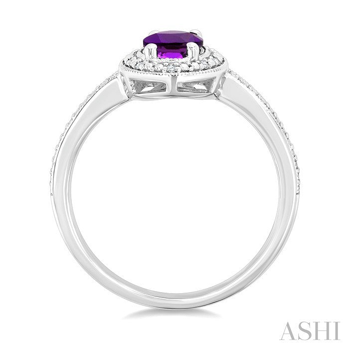 Silver Oval Shape Gemstone & Diamond Ring