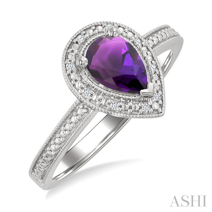 Silver Pear Shape Gemstone & Diamond Ring