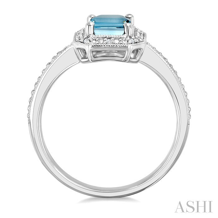 Silver Emerald Shape Gemstone & Diamond Ring