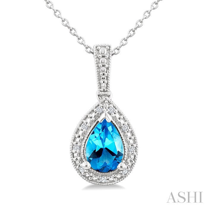 Silver Pear Shape Gemstone & Diamond Pendant