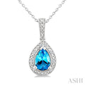 Silver Pear Shape Gemstone & Diamond Pendant