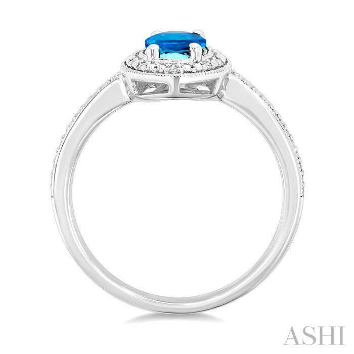 Silver Oval Shape Gemstone & Diamond Ring