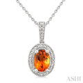 Silver Oval Shape Gemstone & Diamond Pendant