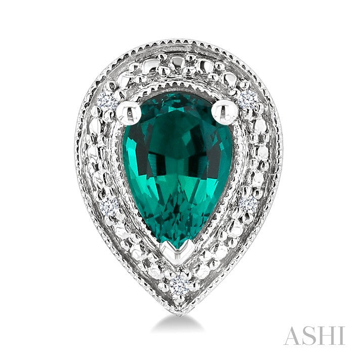 Silver Pear Shape Gemstone & Diamond Earrings