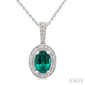 Silver Oval Shape Gemstone & Diamond Pendant
