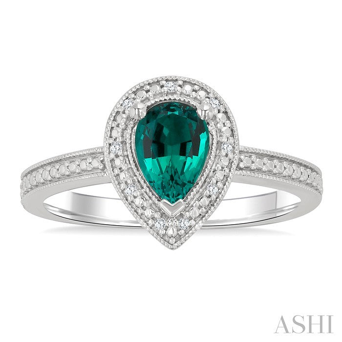 Silver Pear Shape Gemstone & Diamond Ring