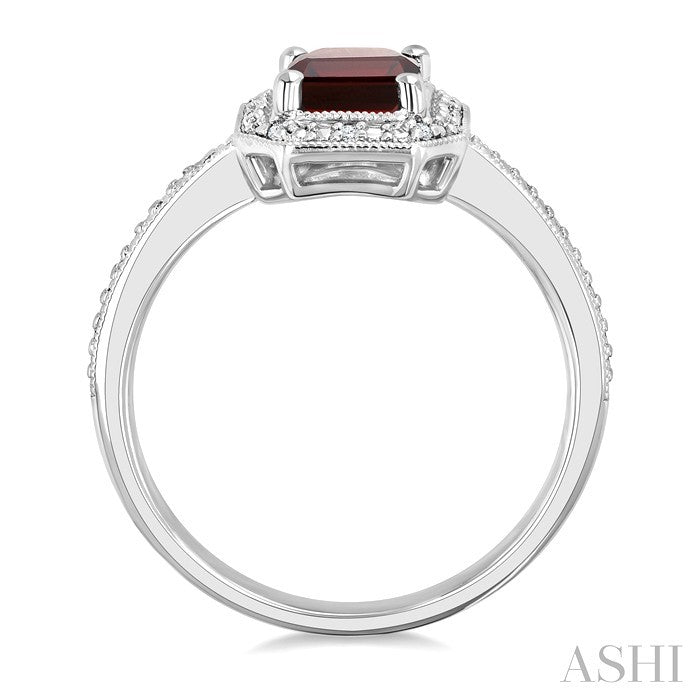 Silver Emerald Shape Gemstone & Diamond Ring