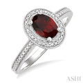 Silver Oval Shape Gemstone & Diamond Ring