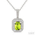 Silver Emerald Shape Gemstone & Diamond Pendant