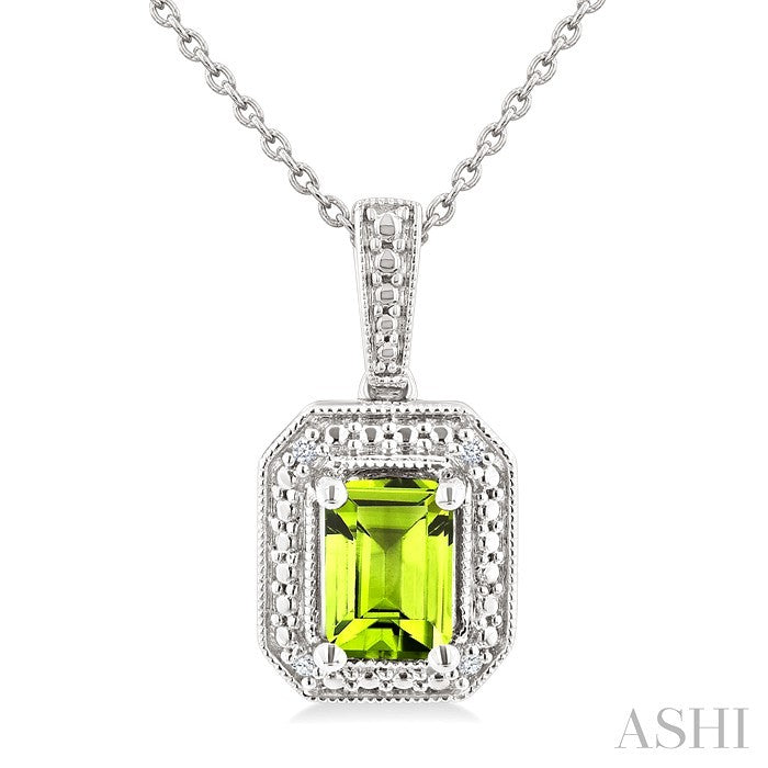 Silver Emerald Shape Gemstone & Diamond Pendant