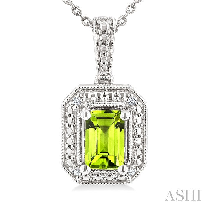 Silver Emerald Shape Gemstone & Diamond Pendant