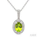 Silver Oval Shape Gemstone & Diamond Pendant