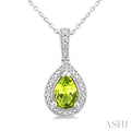 Silver Pear Shape Gemstone & Diamond Pendant