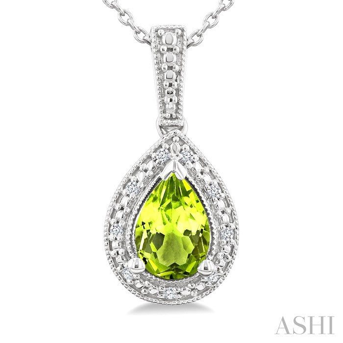 Silver Pear Shape Gemstone & Diamond Pendant