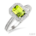 Silver Emerald Shape Gemstone & Diamond Ring