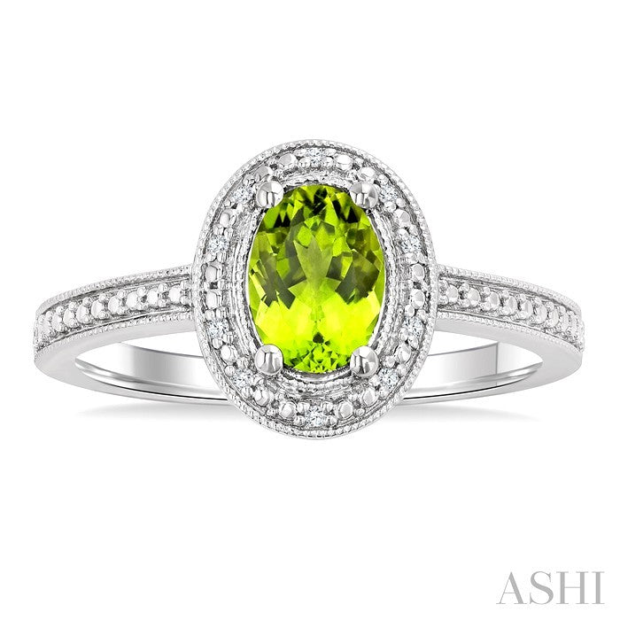 Silver Oval Shape Gemstone & Diamond Ring