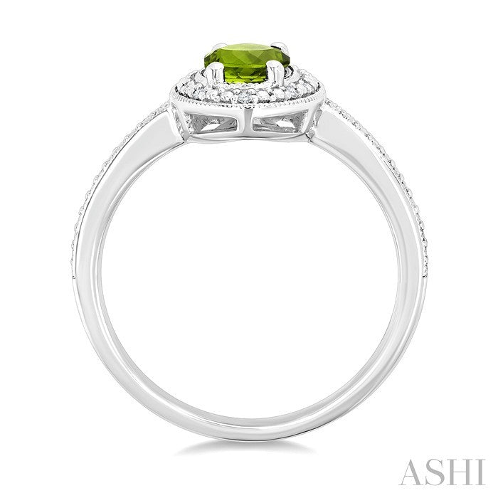 Silver Oval Shape Gemstone & Diamond Ring