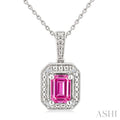 Silver Emerald Shape Gemstone & Diamond Pendant