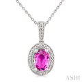 Silver Oval Shape Gemstone & Diamond Pendant