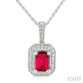 Silver Emerald Shape Gemstone & Diamond Pendant