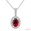 Silver Oval Shape Gemstone & Diamond Pendant