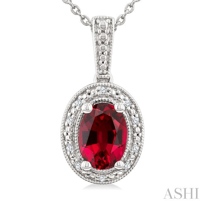 Silver Oval Shape Gemstone & Diamond Pendant