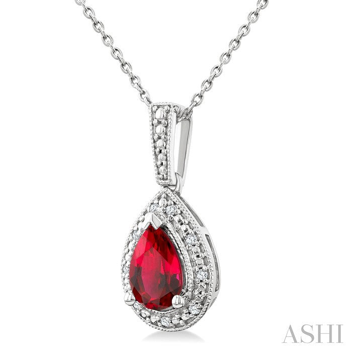 Silver Pear Shape Gemstone & Diamond Pendant