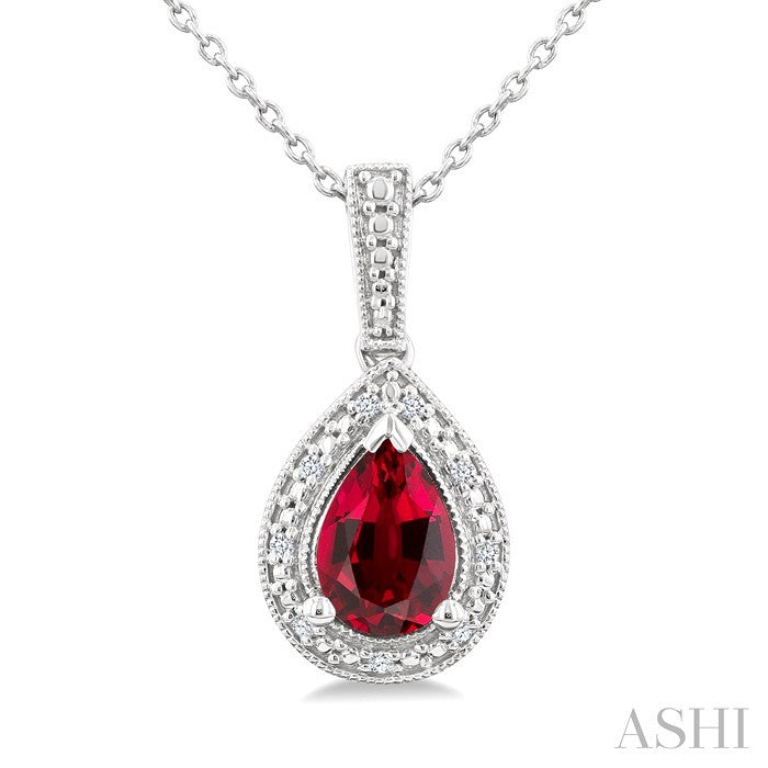 Silver Pear Shape Gemstone & Diamond Pendant