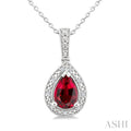 Silver Pear Shape Gemstone & Diamond Pendant