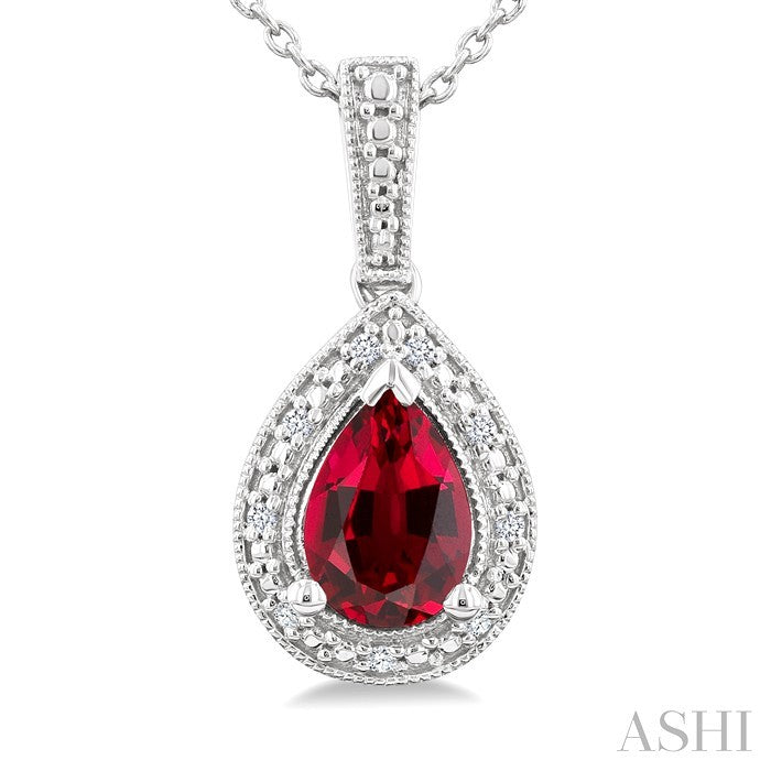 Silver Pear Shape Gemstone & Diamond Pendant