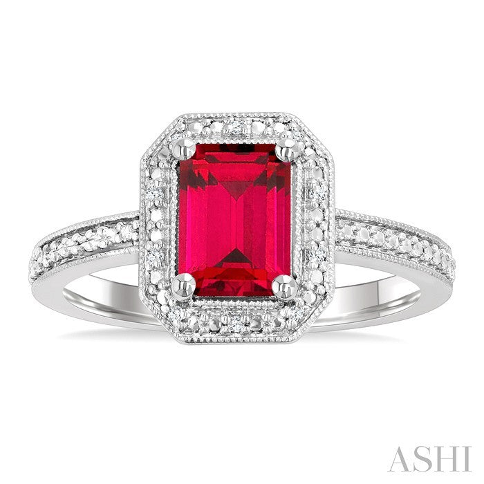 Silver Emerald Shape Gemstone & Diamond Ring
