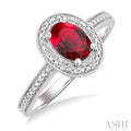 Silver Oval Shape Gemstone & Diamond Ring