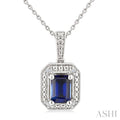 Silver Emerald Shape Gemstone & Diamond Pendant