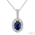 Silver Oval Shape Gemstone & Diamond Pendant