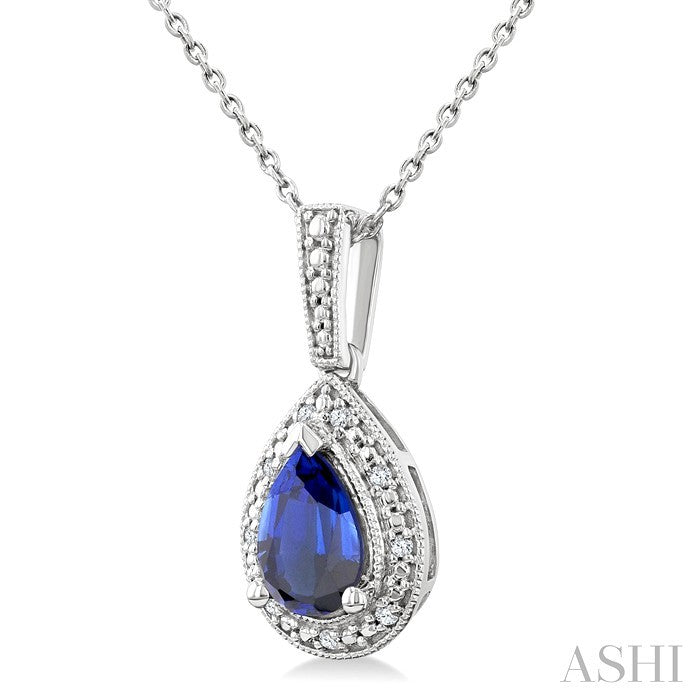 Silver Pear Shape Gemstone & Diamond Pendant