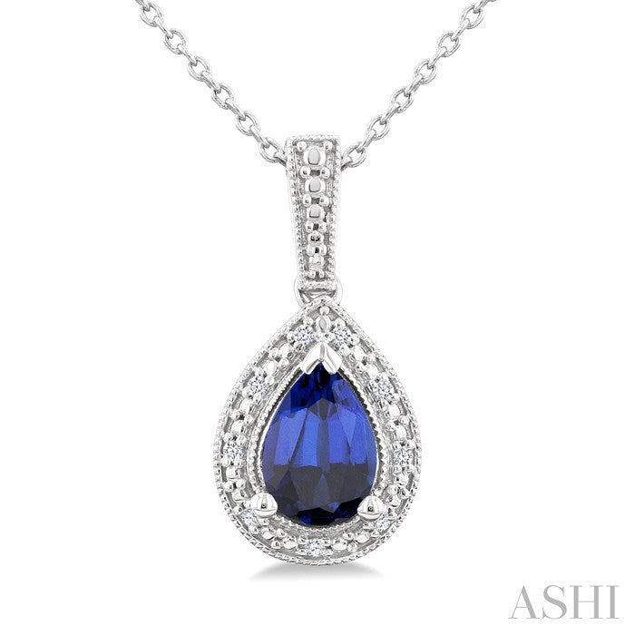 Silver Pear Shape Gemstone & Diamond Pendant