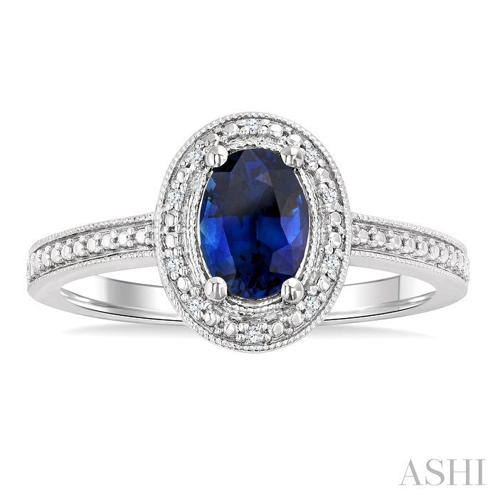 Silver Oval Shape Gemstone & Diamond Ring