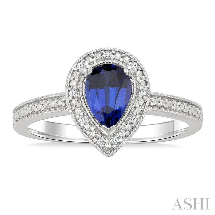 Silver Pear Shape Gemstone & Diamond Ring
