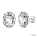 Silver Oval Shape Gemstone & Diamond Earrings