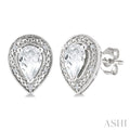 Silver Pear Shape Gemstone & Diamond Earrings