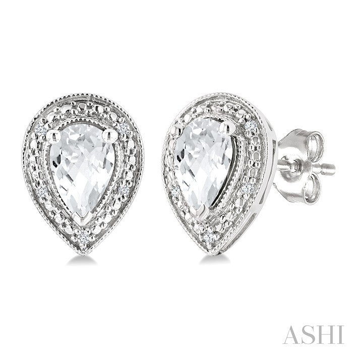Silver Pear Shape Gemstone & Diamond Earrings
