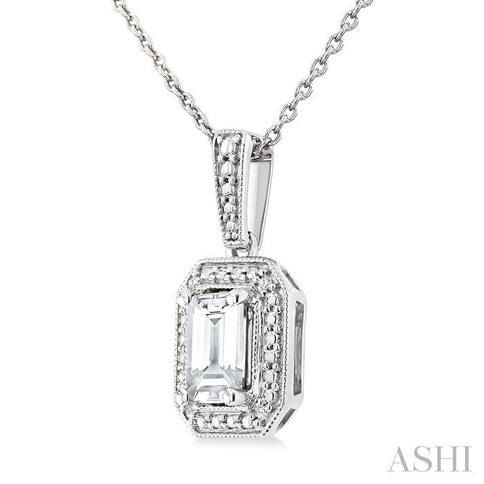 Silver Emerald Shape Gemstone & Diamond Pendant
