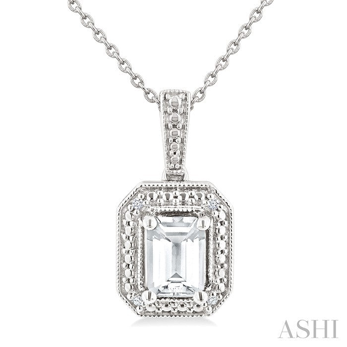Silver Emerald Shape Gemstone & Diamond Pendant
