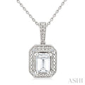 Silver Emerald Shape Gemstone & Diamond Pendant