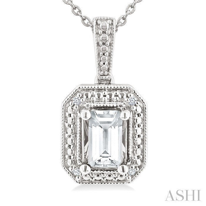 Silver Emerald Shape Gemstone & Diamond Pendant